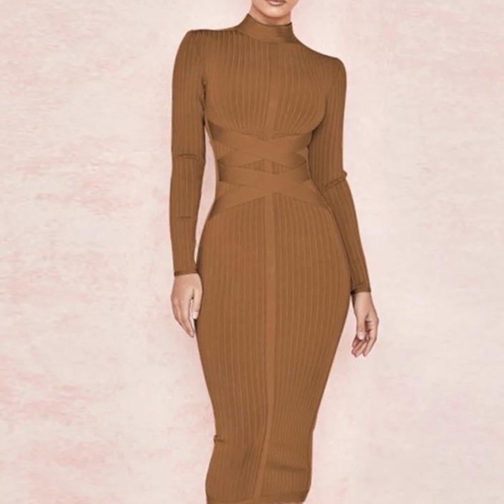 Brown bodycon over the knee dress